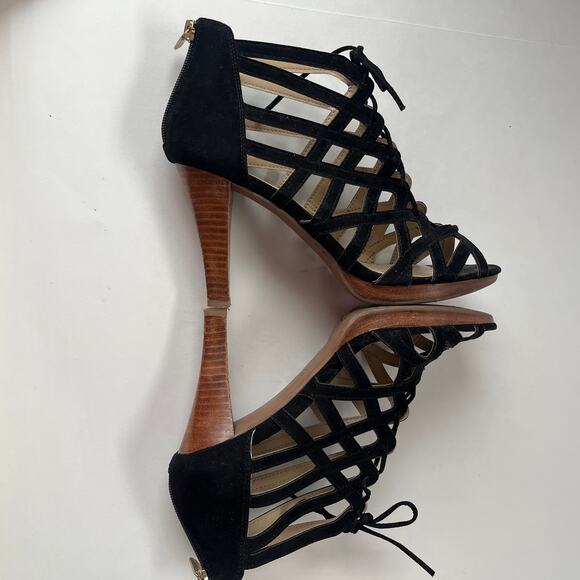 ADRIENNE VITTADINI Anjolie-1 Suede Strappy Web Heel Womens 8.5 Witchy Black - Picture 6 of 15